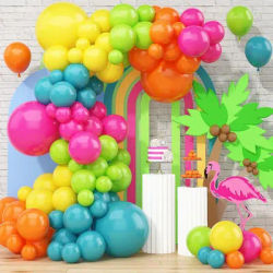141 pièces ensemble de guirlandes arquées de ballons tropicaux d'été, ensemble de guirlandes de ballons arc-en-ciel en latex arc-en-ciel en pierre rose gris vert ardoise bleu orange jaune, adapté à la