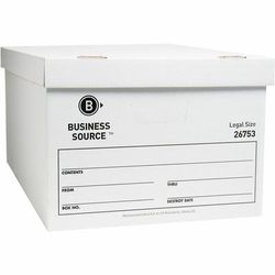 Business Source 26753 Storage Box, Lift Off Lid, Legal, 15 x 24 x 10 , White - Carton of 12 BSN26753