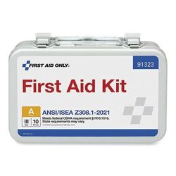 First Aid Only 91323 ANSI 2021 First Aid Kit for 10 People, 76 Pieces, Metal Case FAO91323