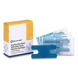 First Aid Only G174 Blue Metal Detectable Fabric Adhesive Bandages, Four-Wing Knuckle, 1.5 x 3, 40/Box - Box of 6 FAOG174