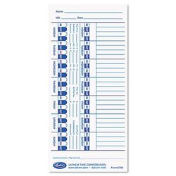 Lathem Time E100 Time Card for Lathem Models 900E/1000E/1500E/5000E, White, 100/Pack - Pack of 100 LTHE100