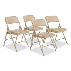 National Public Seating 1201 1200 Series Premium Vinyl Dual-Hinge Folding Chair, Supports 500 lb, 17.75" Seat Ht, French Beige, 4/CT - Pack of 4