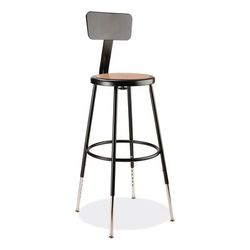National Public Seating 6224HB10 6200 Series 25"-33" Height Adj Heavy Duty Stool With Backrest, Supports 500 lb, Brown Seat, Black Base