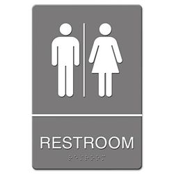 Quartet® 4812 ADA Sign, Restroom Symbol Tactile Graphic, Molded Plastic, 6 x 9, Gray USS4812