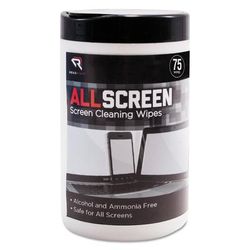 Read Right/Advantus Corporation RR15045 AllScreen Screen Cleaning Wipes, 6" x 6", White, 75/Tub REARR15045