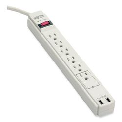 Tripp Lite TLP606USB Protect It! Surge Protector, 6 Outlets/2 USB, 6 ft. Cord, 990 Joules, Gray TRPTLP606USB