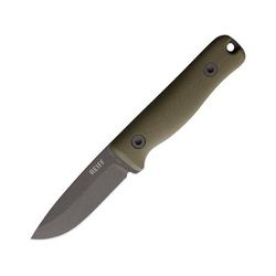 Reiff Knives F3 XC Fixed Blade Knife 6.75in Overall 3in Gray Cerakote CPM-3V Carbon Steel Drop Point Blade OD Green Handle Brown Leather Belt Sheath