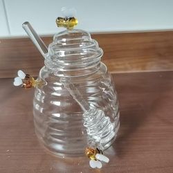 TEMU Glass Honey Dispenser Jar 500ml/16.9oz With - Bumble Bee Decorations, Unbreakable Packaging, Heat-resistant Glass, Kitchen Essential