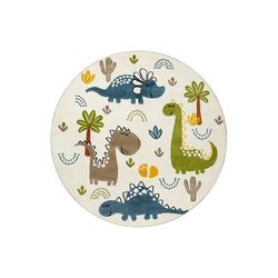 Tappeto rotonto per bambini con motivo di dinosauri beige Ø120