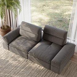 99.21" Loveseat with Adjustable Backrest & Armrests, 23.62"- 35.43"Seating Depth, Extra Deep Couches for Living Room, Segmented Backrest, Anti-scratch and Water-proof Fabric, Gray
