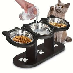 TEMU Elevated Cat Bowl Raised Cat , 15° Tilt Cat Pet Bowl For Puppies, Raised Dog Bowl Holder Feeder Adjustable Food Water Bowl With 3 Stainless Steel Bowls, Without Battery