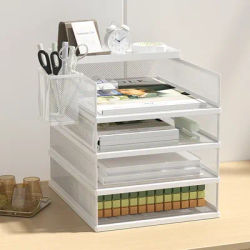 Metal Mesh Desk Organizer Box Office A4 Paper Organizer Document File Letter Book Pen Brochure Filling Tray Rack Shelf Carrier