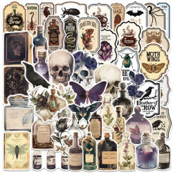 50Pcs Horror Retro Arsenic Poison Label Stickers Gothic Potion Halloween Graffiti Sticker Phone Skateboard Scrapbook Decal