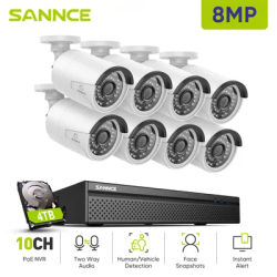 SANNCE 5MP 8MP POE Security Camera System H264+ 8CH NVR 4/6/8 PCS 2.8mm Night vision camera IP66 Weatherproof 8mp ip camera