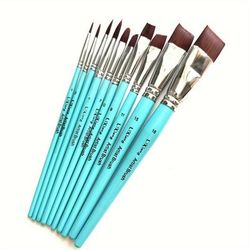 TEMU 10pcs Professional Face Painting Brush Set, Nylon Bristles, Wooden Handle, Alcohol-free, Embossed Flower Engraving, Oval Shaped, For