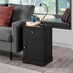 TEMU Yaheetech Bedside Table With Drawer And Slatted Door End Table Nightstand With Adjustable Shelf For Living Room Bedroom