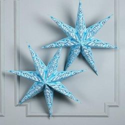 'Blue and White Star-Shaped Paper Wall Accent Pair from India'