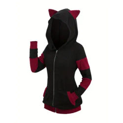 Pull à capuche avec oreilles de chat épaisses pour femmes, mode européenne et américaine, long manteau de couleur assortie, nouvelle collection automne et hiver 2024