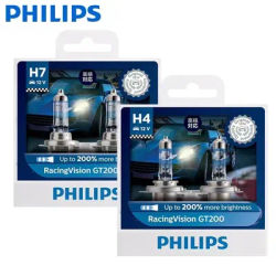 Philips Racing Vision GT200 H4 H7 12V + 200% Luce più brillante Faro alogeno per auto Lampade automatiche originali Fascio alto e basso ECE, 2 pezzi