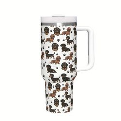 TEMU 1pc 40oz Stainless Steel Insulated Tumbler With Straw And Handle, Dog Print, Bpa-free, Hand Wash, Ideal For Travel And Pet Lovers