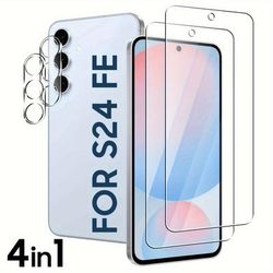 TEMU 2+2 Packs For Galaxy S24 Fe Screen Protector With Camera Lens Protector, Full Coverage 9h Tempered Glass Film, Scratch Resistant, Bubble-free For Galaxy S24 Fe Screen Protector