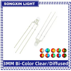100 pièces 3MM lentille transparente ronde deux couleurs Anode/Cathode commune LED rouge blanc chaud bleu jaune vert Diode bicolore