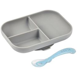 BEABA Silicone Divided Suction Plate And Spoon Set - Cloud