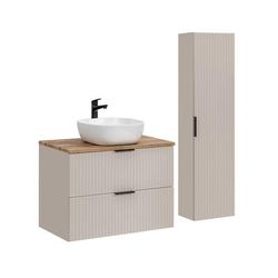 Set di mobili da bagno con lavabo effetto legno beige 80cm