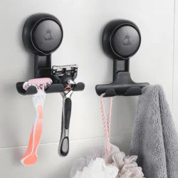 TAILI 2pcs Shaver Holder Washroom Wall Sucker Suction Cup Hook Razor No Drilling Bathroom Removable Reusable Shaver Holder Hook