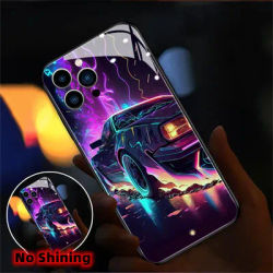 For iPhone 16 E 15 14 13 12 11 Pro Max Mini X XR XS Plus SE2020 Punk Car Smart LED Lighting Mobile Phone Case Glitter Back Cover
