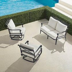 Carlisle 3-pc. Loveseat Swivel Set in Onyx Aluminum - Standard, Coral/Red - Frontgate