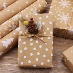 Christmas Gift Wrapping Paper with Snowflake Tree Pattern Paper Roll 16.9"x590" Eco-Friendly Paper Material for Holiday Presents