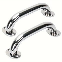 TEMU 2pcs Marinexplore Stainless Steel Handles - Polished Safety Grip For Boats, Bathrooms & Cabinets