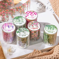50mm*2m/Roll Plant Floral PET Tape Handbook Aesthetic Decorative Stickers Album Journals Scrapbooking Supplies Art Masking Tapes