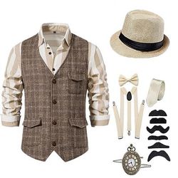 Anni Ruggenti Anni 1920 Retrò Vintage Abiti Gilet Set di accessori Gentiluomo Costume Per uomo Halloween Carnevale Capodanno Festa / Sera Mascherata Vigilia di Capodanno Adulti Cravatta Gilet Altri