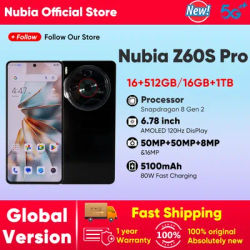 Global Version Nubia Z60S Pro 5G Smartphone Snapdragon 8 Gen 2 MyOS 14.0 120Hz 6.78-inch AMOLED Screen 50M+50M+8M 5100mAh 80W