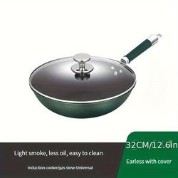 TEMU 1pc Cast Iron Wok & Stir-fry Pan - Light Smoke, Oil Resistant, Easy To Clean, Induction Cooktop Compatible, Gas Stove Or Induction Cooking, Kitchen Essentials