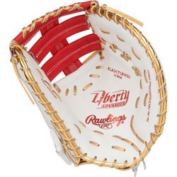 Rawlings Liberty Advanced 13" Fastpitch Softball First Base Mitt - Right Hand Throw White/Scarlet/Gold
