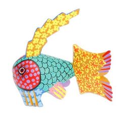 'Colorful Wood Fish Alebrije Figurine Hand-Painted in Mexico'
