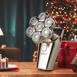 TEMU Men's Electric Bald Head Shaver - Rechargeable Cordless Razor For , Grooming Kit With 7 Rotary Heads, Beard & Nose Hair Trimmer, Perfect Father's Day Or Holiday Gift