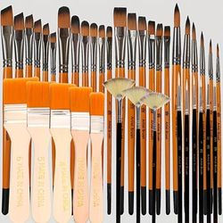 TEMU Artist Series Nylon Bristle Paint Brush Set: 38 Pieces With Round, Flat, Fan, Angle, And Fine Detail Brushes, Suitable For Acrylic, Oil, And Watercolor Painting
