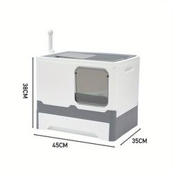 TEMU Large Cat Litter Box Self Cleaning Cat Pan Drawer Anti-splashing Cat Potty Tray, Grey