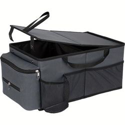 TEMU Oxford Material Car Seat Organizer With Lid, Cup Holder, And 7 Mesh Pockets - Universal Fit Front And Back Seat Storage Box