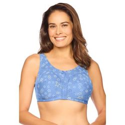 Plus Size Women's Cotton Back-Close Wireless Bra by Comfort Choice in French Blue Stars (Size 48 B)