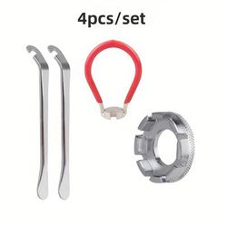 TEMU 4pcs Bike Wrench Set - Silvery Bicycle Repair Tools For Outdoor , Wire Adjusting Tool, Banner Wrench