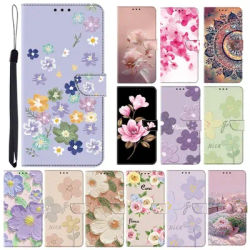 3D Flower Phone Case on for Funda Samsung Galaxy S24 Ultra S23 S22 S21 Plus S20 FE 5G Cases Leather Wallet Flip Back Cover Women