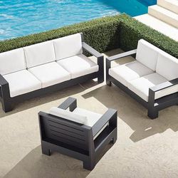 St. Kitts 3-pc. Sofa Set in Matte Black Aluminum - Standard, Sailcloth Aruba - Frontgate
