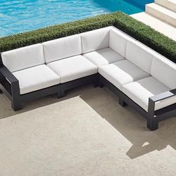 St. Kitts 5-pc. Modular Set in Matte Black Aluminum - Quick Dry, Moss - Frontgate