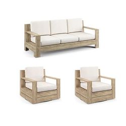 St. Kitts 3-pc. Sofa Swivel Set with Two Swivel Lounge Chairs in Weathered Teak - Sunbrella Rain, Rain Aruba - Frontgate