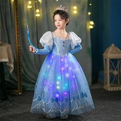 Regina delle nevi Gelido Principessa Fiaba Elsa Abito da damigella Costume per festa a tema Abiti in tulle Luce a LED for Ragazze Bambini Natale Capodanno Settimana del libro Feste Performance